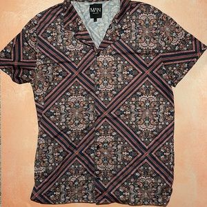 Boohoo MAN Paisley Print Men’s Button Down Casual Short Sleeve Shirt - Size L